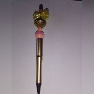 Gold-tone Decorative Ballpoint Pen with Pink Accent